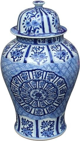 Blue & White Medallion Plum Blossom Temple Jar