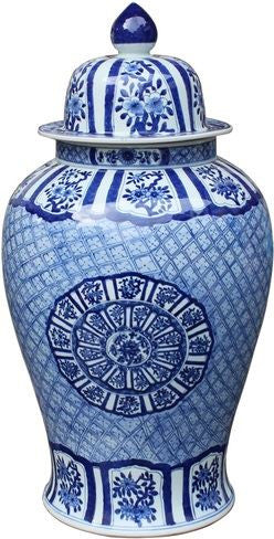 Blue & White Medallion Plum Blossom Temple Jar - XL