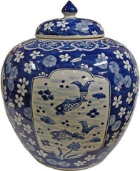 Blue & White Medallion Plum Fish Ginger Jar