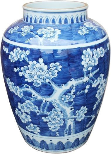 Blue & White Plum Open Top Jar