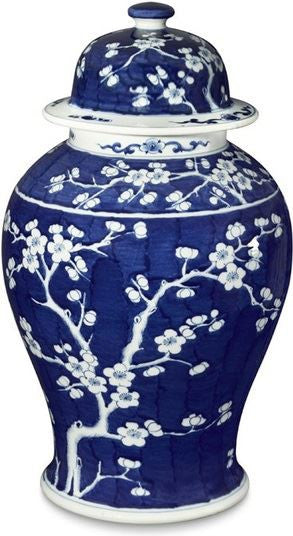 Blue & White Plum Tree Temple Jar