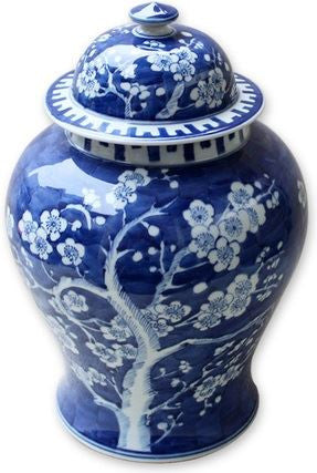 Blue & White Plum Tree Temple Jar - Medium