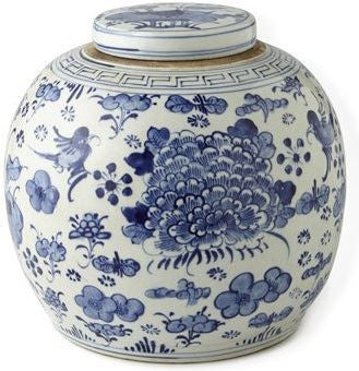 Blue & White Swallows & Flowers Ancestor Jar - L