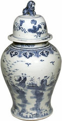 Blue & White Temple Jar W/ 8 Immortals Motif