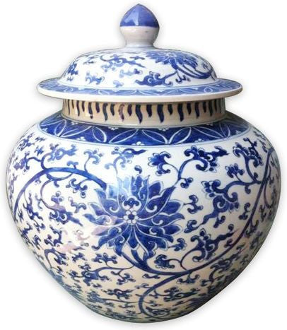 Blue & White Twisted Lotus Lidded Melon Jar