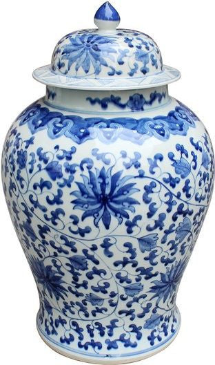 Blue & White Twisted Lotus Temple Jar