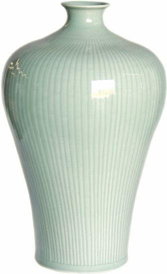 Celadon Carved Bamboo Prunus Vase