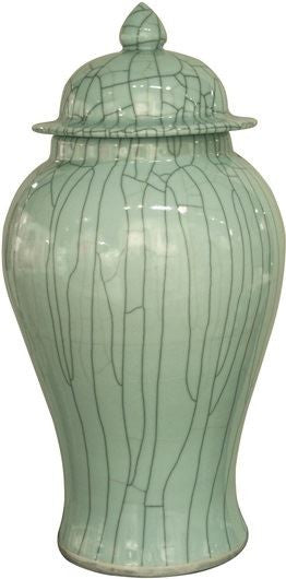 Celadon Crackle Temple Jar - L