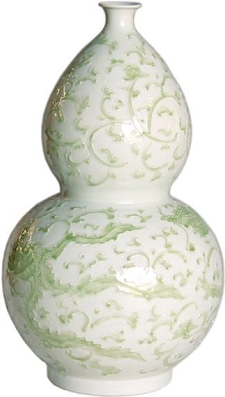 Celadon Dragon Lotus Gourd Vase