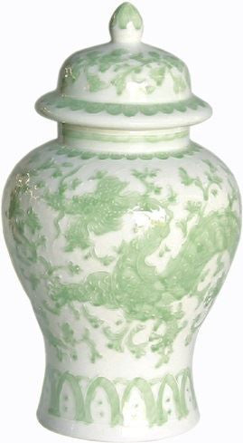 Celadon Dragon Lotus Temple Jar