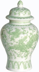 Celadon Dragon Lotus Temple Jar