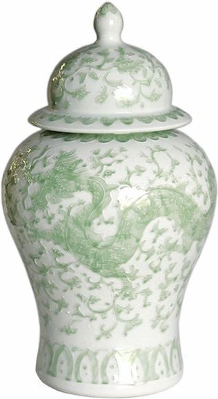 Celadon Dragon Lotus Temple Jar - Large