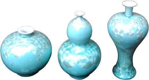 Chinoiserie Green Crystal Shell Vases - Set of 3