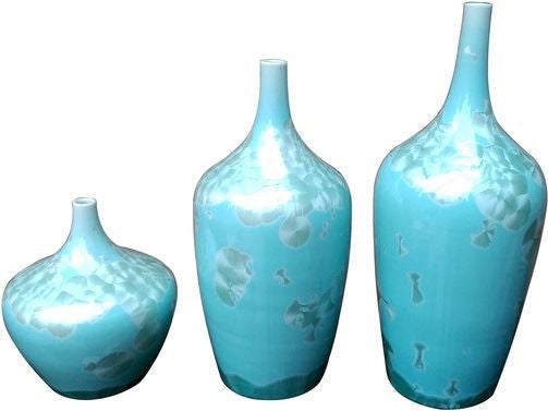 Contemporary Green Crystal Shell Vases - Set of 3