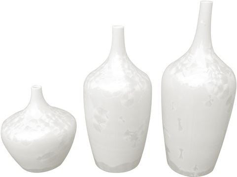 Contemporary White Crystal Shell Vases - Set of 3