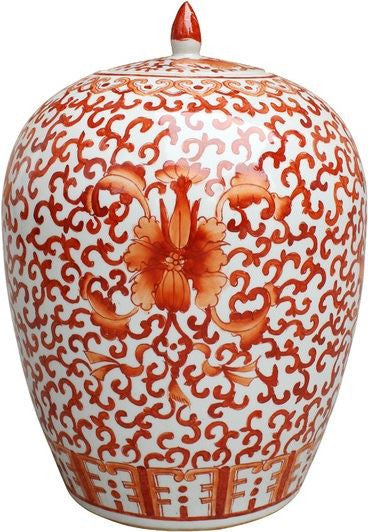 Coral Red Twisted Lotus Ginger Jar