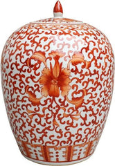 Coral Red Twisted Lotus Ginger Jar