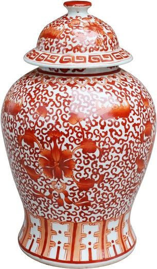 Coral Red Twisted Lotus Temple Jar