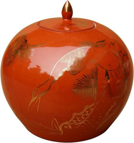 Orange Melon Jar With Gilt Pine & Crane