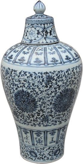 B&W Ming Lidded Plum Vase Twisted Lotus Motif