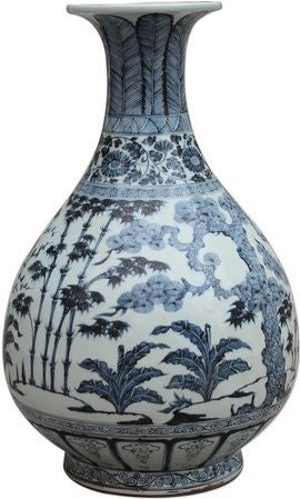 B&W Ming Pear-shaped Vase Pine Bamboo & Plum Motif