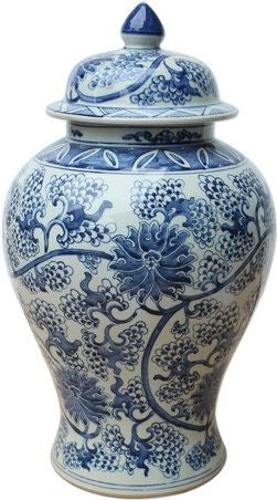 B&W Peacock Lotus Temple Jar