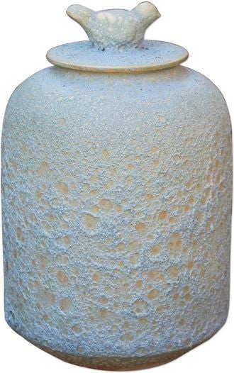 Flambe Glazed Blue Bird Lid Jar - Large
