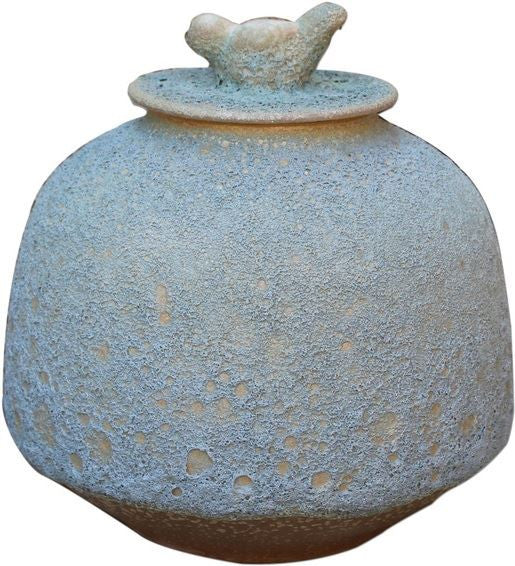 Flambe Glazed Blue Bird Lid Jar - Small