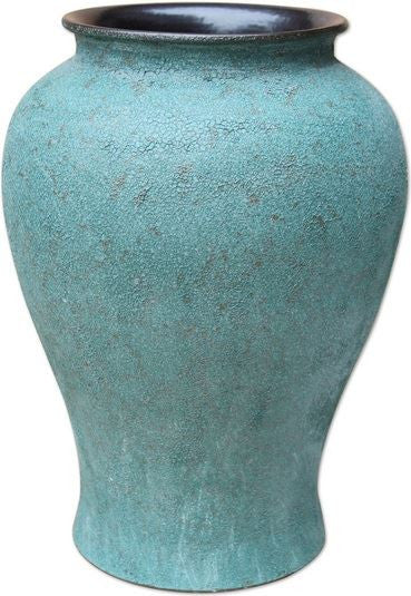 Weathered Bronze Green Crackle Jar - M