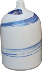 White Beauty Vase Blue Brushstrokes Spinning - Tall