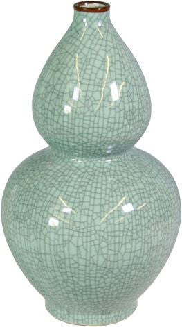 Crackle Celadon Gourd Vase  W/ Brown Lip