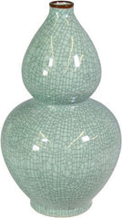 Crackle Celadon Gourd Vase  W/ Brown Lip