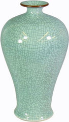 Crackle Celadon Prunus Vase W/ Brown Lip