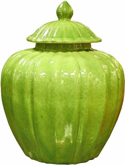 Fluted Pumpkin Jar - Lime Green