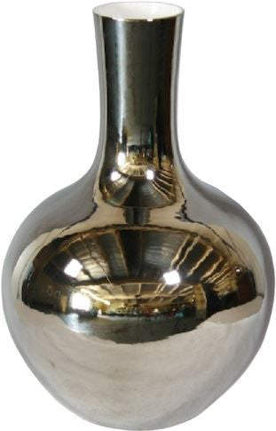 Metallic Silver Globular Vase