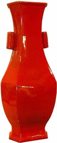 Hex Vase Wide Lip - Cinnabar Red