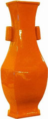Hex Vase Wide Lip - Orange Crackle