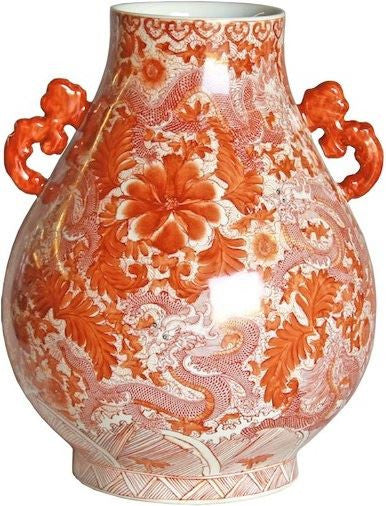 Orange Dragon Deer Head Vase