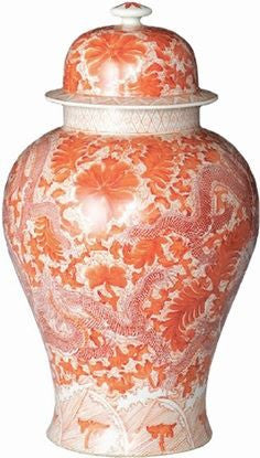 Orange Temple Jar W/ Dragon & Floral Motif