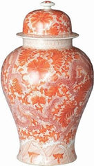Orange Temple Jar W/ Dragon & Floral Motif