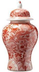 Orange Temple Jar W/ Dragon & Floral Motif - Large