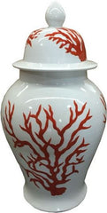 White Temple Jar With Red Coral