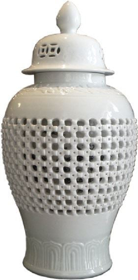 White Carved Knot Temple Jar