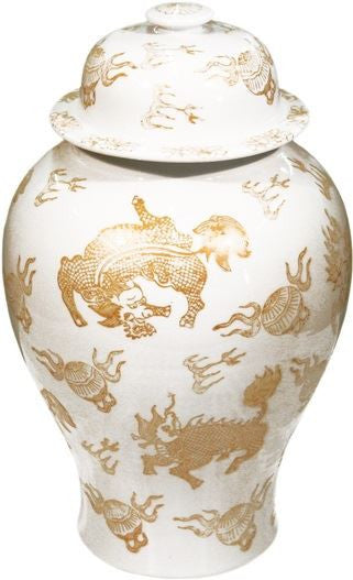White Temple Jar Gold Kylin - 26H