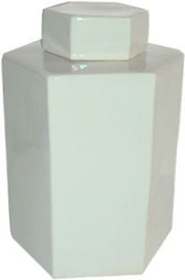 Hex Tea Jar 14H - White