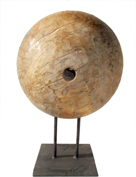 Wooden Pulley On Iron Stand Large