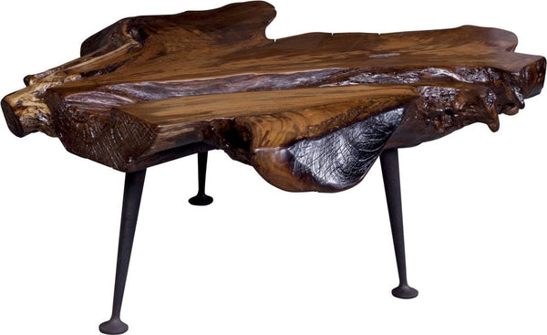 Natural Teak Coffee Table With Cast Iron Legs