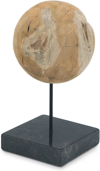 Round Teak Ball On Black Marble Base Large
