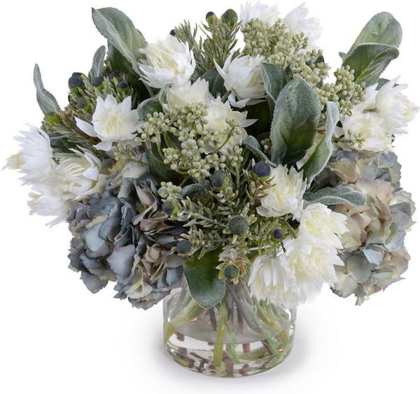Hydrangea, Snow White Protea, Lamb's Ear, Berry Bouquet