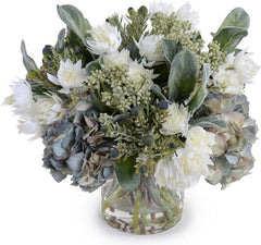 Hydrangea, Snow White Protea, Lamb's Ear, Berry Bouquet